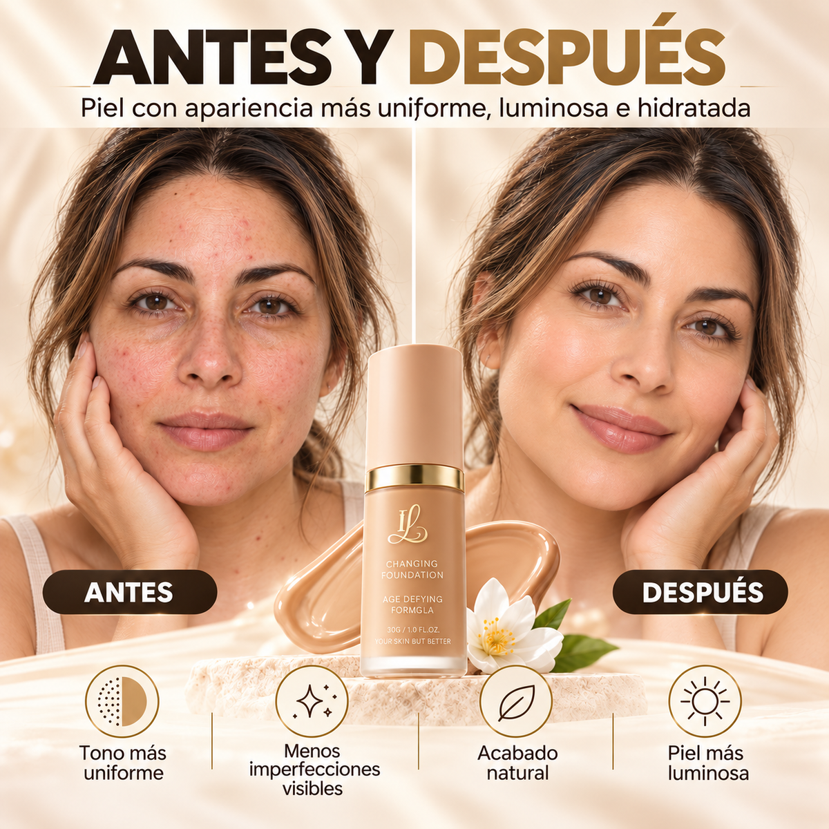 Base de Maquillaje Adaptable 2x1 – Unifica, Hidrata e Ilumina tu Piel
