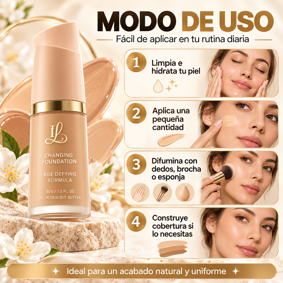 Base de Maquillaje Adaptable 2x1 – Unifica, Hidrata e Ilumina tu Piel